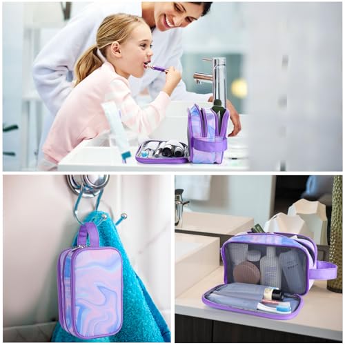 Purple Toiletry Bag for Girls, Travel Toiletry Bag for Teen Girls Cosmetic Bag Makeup Bag Waterproof Hanging Wash Bag Kids Toiletries - color: Fluids-Purple
