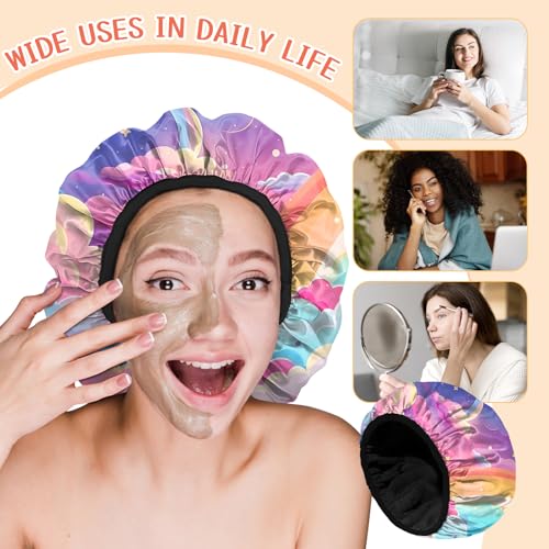 Luxury Shower Cap Terry Lined Reusable Triple Layer Waterproof Hair Elastic Caps Shower Bath Hat for Women Girls Cute Aesthetic-Pink Cloud - color: AL8-Pink Cloud