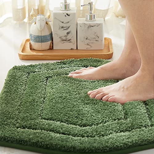 COSY HOMEER Extra Thick Bath Rugs for Bathroom - Anti-Slip Bath Linen Set Mats Soft Plush Yarn Shaggy 100% Strong Polyester Living Room Bedroom Mat Water Absorbent(Green,24x36 - Inches) - color: Green, size: 2' x 3' (Oval)