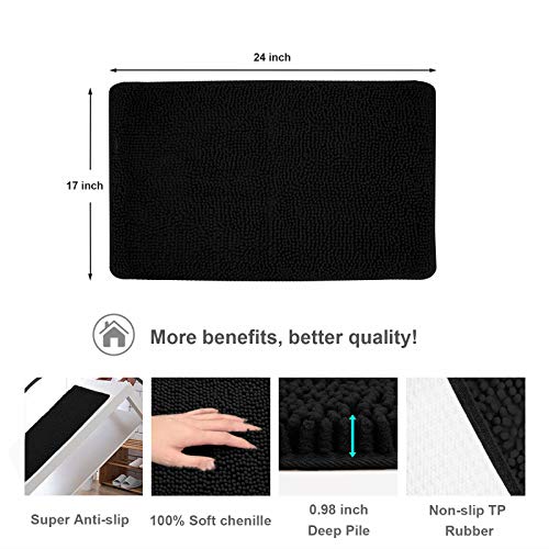 Secura Bathroom Rugs 17x24 Inches – Thick Plush Bath Mat, Ultra Soft Absorbent Bathroom Mat, Non Slip Machine Washable Bath Rugs for Tub, Shower Room Floor (Black) - color: Black, size: 1'5" x 2' (Rectangular)