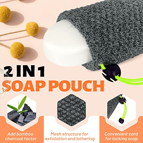 MIG4U Exfoliating Soap Bag for Shower 2 Pieces - Bar Soap Saver Pouch, Bamboo Body Scrubber Exfoliator Pocket in Travel Bathing, Grey - style: 1 exfoliation level - Grey