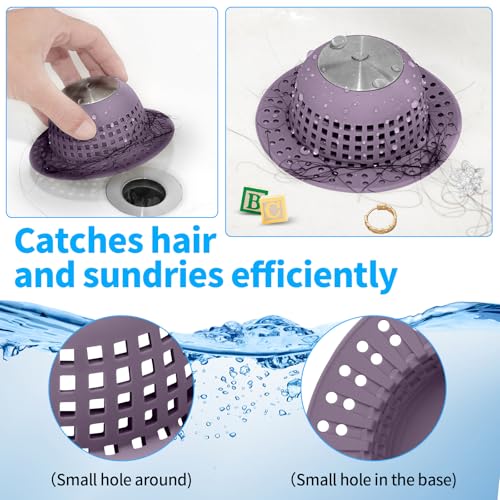 Aluvor Shower Drain Hair Catcher Bathtub Drain Cover Sink Drain Protector | Bathroom Sink & Bathtub Drain Strainer for Pop-Up & Regular Drains, Silver Purple - color: Silver Purple