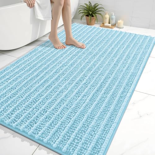 Arotive Luxury Large Bathroom Rugs 59x35, Extra Soft Thick Absorbent Shaggy Chenille Bath Rugs, Machine Wash Dry, Bath Mats for Bathroom Floor, Tub and Shower, Home Decor Accessories, Blue - color: Blue, size: 59" X 35"