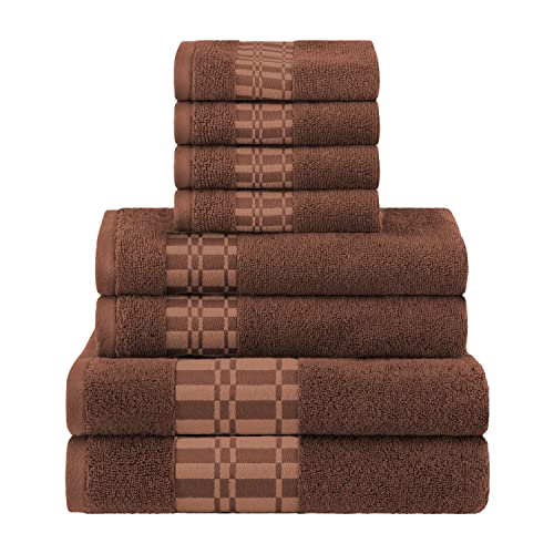 Superior 8-Piece Cotton Towel Set, Geometric Design, Dobby Border, Plush Quick Dry Towels, Decorative Bathroom, Spa, Includes 2 Bath, 2 Hand, 4 Face Towels/Washcloth, Larissa Collection, Chocolate - color: Chocolate, size: 8 Piece Towel Set