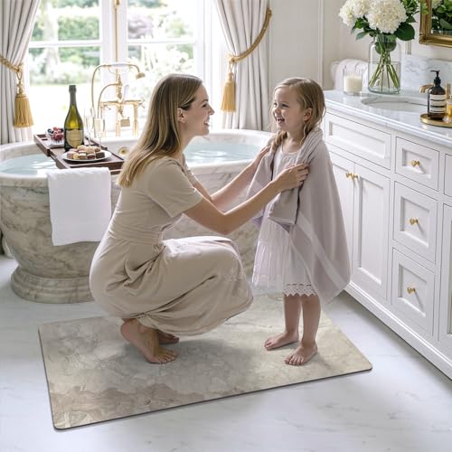 Color&Geometry Ultra Thin Bathroom Rugs Non Slip,Absorbent Quick Dry Bath Mats for Bathroom,Thin Bath Rugs Washable with Rubber Backing Fit Under Door Outside Shower,Beige Stone-Texture,17"x30" - color: Beige Stone-texture, size: 17"x30"