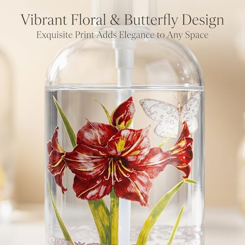 Topadorn 17oz Glass Soap Dispenser with Pump, Refillable Hand & Dish Soap Dispenser, Vintage Floral Bathroom Soap Dispenser for Kitchen, Bathroom Counter & Lotion - color: Maroon