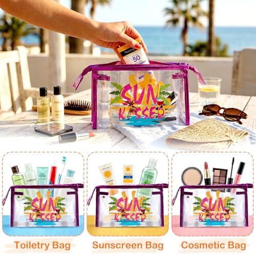 COSHAYSOO Sunscreen Bag Clear Makeup Toiletry Pouch Beach Vacation Essentials for Women Teen Girls Trip Gifts Summer Pool Travel Must Have Accessories Waterproof Stuff - color: Multi-Sun Kissed