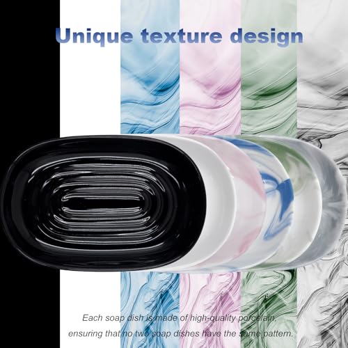 Ceramic Marble Pattern Soap Dish, Textured Raised Soap Saver Tray for Shower Bathroom Kitchen Sink Vanity, Easy to Clean Multi-Use Holder for Bar Soap Jewelry Rings Keys, Black (1 Pack) - color: Black