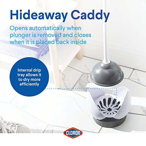Clorox Toilet Plunger with Hideaway Caddy,– for Bathroom Organization and Storage,Bathroom Accessories,Toilet Unclogger,with Holder,White,(Pack of 12) - size: 12-Pack