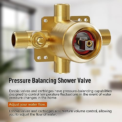 Esnbia Shower Tub Kit, Tub and Shower Faucet Set（Valve Included) with 6-Inch Rain Shower Head and Tub Spout, Single-Handle Tub and Shower Trim Kit,Brushed Gold - color: Brushed Gold, style: with tub spout
