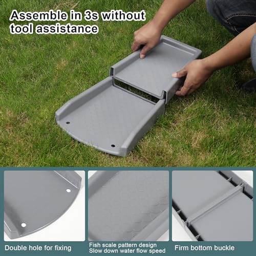 plusgutter Rain Gutter Downspout Splash Block, Gutter Downspout Extensions for Water Drainage, 24" Gutter Splash Guards Downspout Extender, Fixable Down spout Drain Trays with PE Nails(3 Pack, Gray) - color: Gray