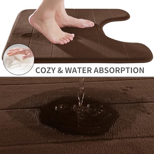 Yimobra Memory Foam Toilet Bath Mat U-Shaped, Soft and Comfortable, Super Water Absorbent, Non-Slip, Machine Wash and Easy to Dry for Bathroom Commode Contour Rug, 24 X 24 Inches, Brown - color: Brown, size: 24" X 24"