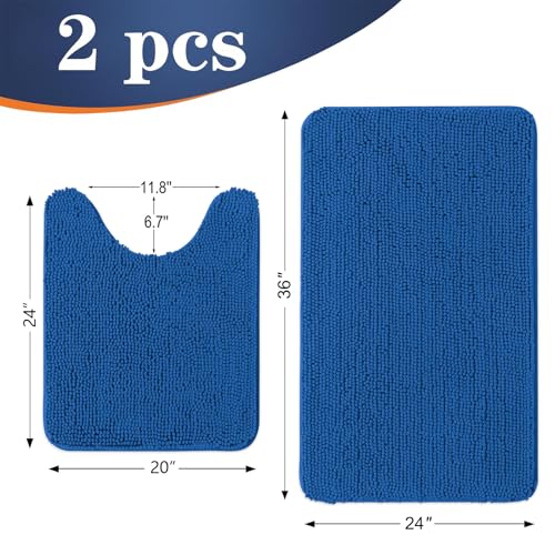 OLANLY Bathroom Rugs Sets 2 Piece, Soft Absorbent Chenille Bath Mats and U-Shaped Contour Toilet Rug Set, Machine Washable Bath Carpet, Home Decor Accessories(36"x24"+24"x20", Deep Navy Blue) - color: Deep Navy Blue, size: 36" X 24" + U24" X 20"
