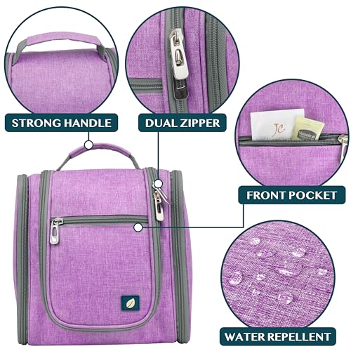 PAVILIA Toiletry Bag Travel Bag for Women Men, Hanging Cosmetic Organizer, Water Resistant Makeup Bag for Accessories Toiletries, Large Travel Essentials Kit (Purple) - color: Purple, size: Standard (9x4x9)
