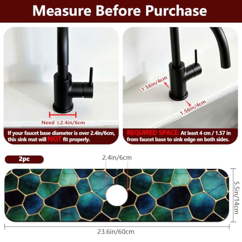 2 Pcs Kitchen Sink Splash Guard Faucet Mat Blue Gold Stones Pattern Faucet Mat for Sinks Absorbing Drying Mats for Kitchen Bathroom - color: Blue Gold Stones
