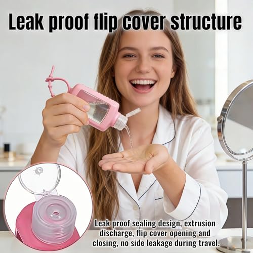 4-Pack Travel Refillable Leak Proof Squeeze Bottles with Silicone Sleeve & Keychain - 2oz/60ml Clear PETG Plastic Toiletry Containers for Hand Sanitizer, Lotion, Shampoo, Outdoor Essentials