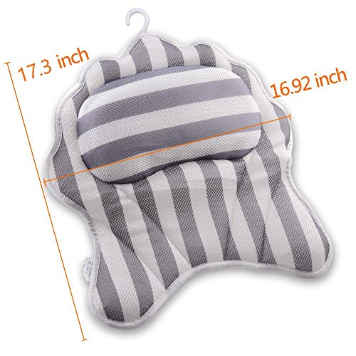 Upgrade Luxury Large Bath Pillow 16.92 x 17.3 inches Spa Bathtub Pillows with 6 Suction Cups Cushion Head, Neck, Shoulder, 3D Air Mesh for Men and Women,Fits for Jacuzzi, Hot Tub.