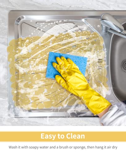 Bligli Pebble Sink Mat for Stainless Steel/Ceramic Sinks, 2 Pack PVC Sink Protectors Mats for Bottom of Kitchen Sink, Dish Drying Mat for Dishes and Glassware, 15.7 x 11.8 inch, Clear Yellow - color: Clear Yellow