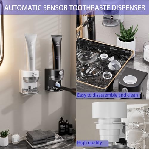 Toothpaste Squeezer, Bathroom Wall Mounted Electric Toothpaste Dispenser with Adjustable Toothpaste Dispensing Amount, Automatic Toothpaste Dispenser for Adults and Kids (White) - color: White