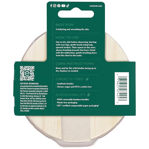EcoTools Dry Body Brush 4-Pack – Exfoliating Body Scrubber for Dead Skin Removal, Cellulite Massage, Circulation