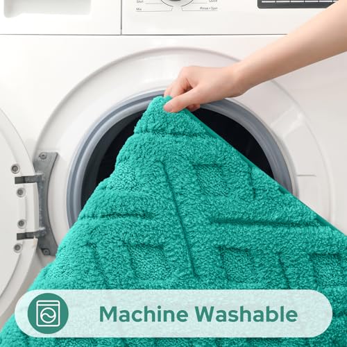HOMEIDEAS Teal Bathroom Rug Set 2 Piece, Soft Microfiber Tufted Bath Mats, Super Absorbent Non Slip, Machine Washable Bathroom Rugs for Tub, Shower and Floor, 20" x 32" Plus 16" x 24" - color: Teal