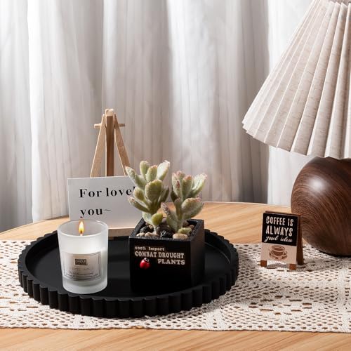 Round Bathroom Tray Silicone Kitchen Counter Decor Vanity Organizer Decorative Coffee Table Tray for Perfume, Candle, Soap Dish, 9 Inch, Black - color: Black, size: 9"