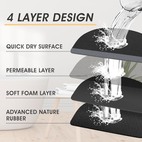 ACCUMTEK Non Slip Bath Mat, Thin Bathroom Rugs Fit Under Door, Quick Dry Bath Mats, Machine Washable Bath Rugs for Bathroom, Bathtub & Kitchen, Black/Bordered/24 x17+ 24"x20" Contour Rug - color: Black, size: 24"x17"+ 24"x20" Contour Rug