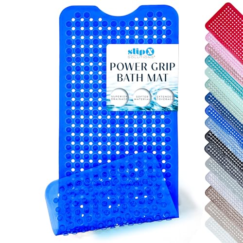 SlipX Solutions Power Grip Bathtub Safety Mat | Precision Grip Technology for Longer, Stronger, & Softer Wet Surface Protection | Clear Blue 39"x16" - color: Clear Blue