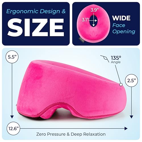 Face Down Pillow for Massage Bed – BBL & Eye Surgery Recovery Headrest | Stomach Sleeping Face Pillow for Prone Sleep, Tanning & Spa | Adjustable Memory Foam Cradle with Removable Cover (Pink) - color: Pink