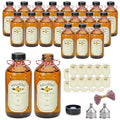 YINGERHUAN 8oz Glass Vanilla Extract Bottles,Round Amber Boston with Caps for Syrup,20 Pack Glass Sample Bottles with Stickers and Funnel for Essential Oils,Wedding,Christmas