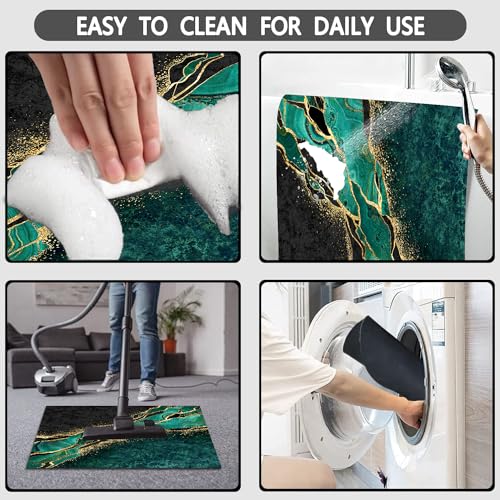Black and Gold Green Bathroom Rugs,Emerald Green Marble Hunter Dark Green Bath Rug Set 3 Piece,Abstract Modern Rubber Quick Dry Super Absorbent Bath Mat - color: Green Gold Marble