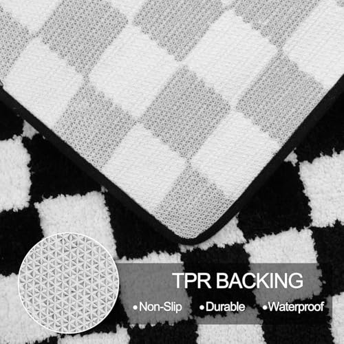 Uphome Bath Mats for Bathroom, Black and White Checkered Machine Washable Bathroom Rug Non Slip, 18x26 Water Absorbent Soft Microfiber Bathroom Mat for Tub, Shower, Floor - size: 18x26 inch