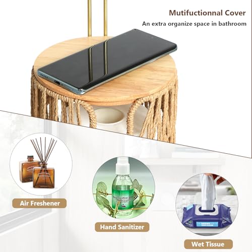 Trongee Freestanding Toilet Paper Holder with Storage,Goldn Handmade Woven Toilet Paper Roll Holder Stand,3 Rolls of Tissue Holder for Bathroom,Rattan Sturdy Boho Bathroom Toilet Paper Storage - color: Gold