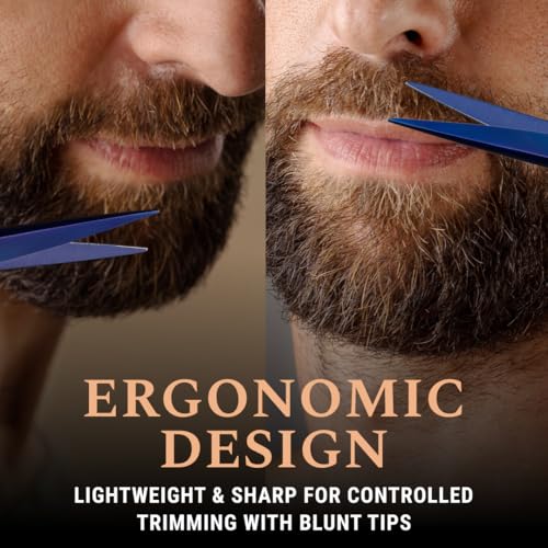 Ontaki Beard & Mustache Scissors for Men - 5inch, Midnight Blue - 410C German Steel Durable, Ergonomic Design Travel Friendly Beard Scissors for Men - Beard Kit 2 Combs & Case Perfect for Styling - color: Midnight Blue