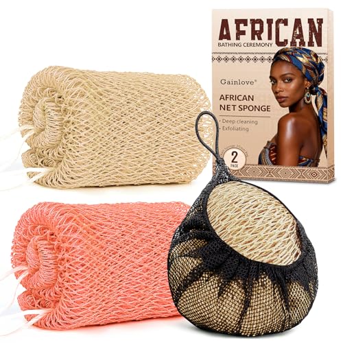 2 Pack African Net Sponge Exfoliating Body Scrubber Bath Sponge for Daily Use (Blush+Champange) - color: Blush+champange