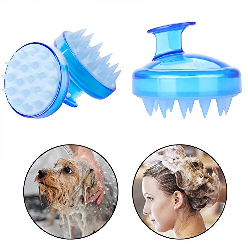 INVODA 2PCS Scalp Massager Shampoo Brush Soft Silicone Bristles for Dandruff Removal & Hair Growth, Waterproof Wet/Dry Use, Men, Women & Pets - color: Blue 2 Pcs