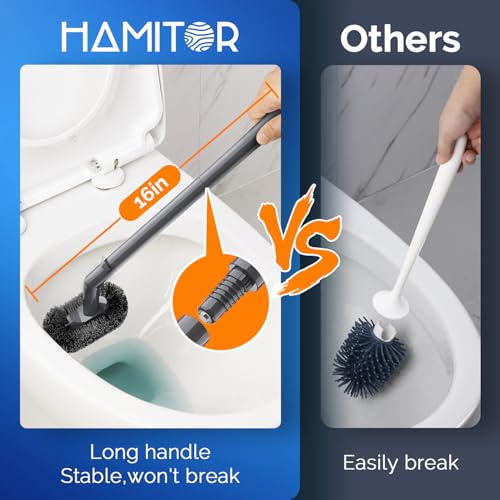 HAMITOR Toilet Plunger and Brush Set for Bathroom Cleaning with Extented Handle - Heavy Duty Toilet Plunger Combo Accessories with Caddy Stand Holder for Small Space - Gray - color: C-gray, size: 1 pack