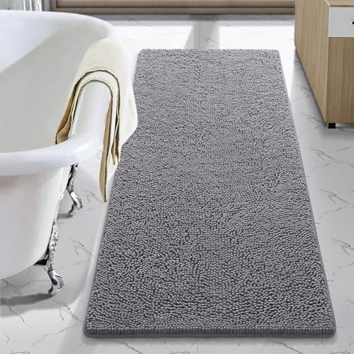 LOCHAS Luxury Bathroom Rug Shaggy Bath Mat 24 x 54 Inch, Washable Non Slip Bath Rugs for Bathroom Shower, Soft Plush Chenille Absorbent Carpets Mats, Gray - color: Grey, size: 2' X 4'6" (24''x54'')