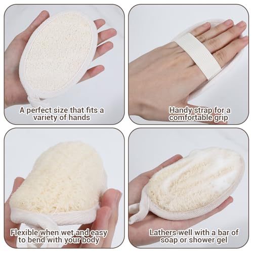 Nogeqi 4PCS Loofah Sponge Exfoliating Body Scrubber, Natural Shower Bath Loofah Exfoliating Sponge, Face Body Exfoliator Scrubber for Women Men Bath Shower, Eco-Friendly (2 Styles)
