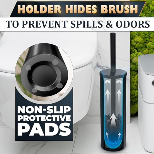 2 PCS Black Toilet Brush and Holder Set - Scratch Resistant Black Toilet Bowl Brush and Holder with Soft Bristles Replaceable Head, Protection from Splashes, and Compact Design - for Cleaning - color: Black 2 Pcs