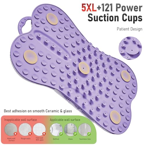 Back Scrubber Body Bath Cushion for Tub Bathtub with Back Lumbar Ergonomic Support, Silicone Extra Large Thick Soft Seat Pad Non-Slip Suction Cups, Relaxing Spa Exfloating Scrubber Mat Purple - color: Purple