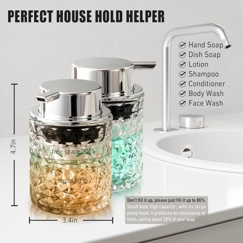 Malachi Foaming Hand Soap Dispenser, Refillable Clear Glass Foam Pump Bottle for Hand Soap, Dish Soap, Body Wash, Shampoo, Facial Cleanser & Baby Wash, Multi‑use for Bathroom, Kitchen & Commercial Use - color: Diamond Clear -2