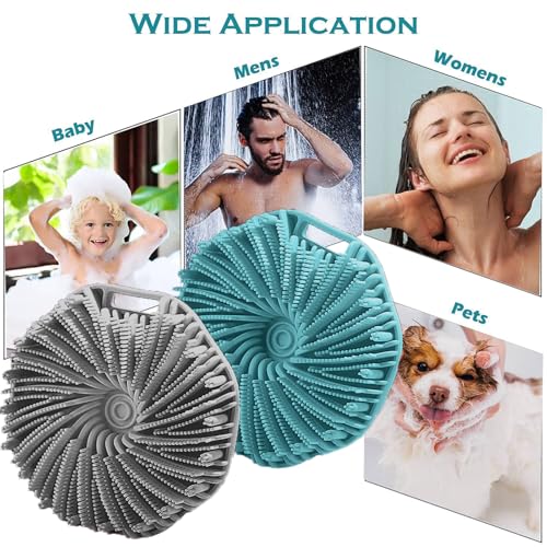 RamPula Silicone Body Scrubber Shower Brush Super-Exfoliating Body Brush & Non-Slip Strap, Loofah Alternative Bath Scrubber for Sensitive/All Skin Types, Gentle Massage & Effective Shower Exfoliation - color: Eucalyptus Green and Gray