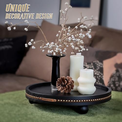 Farmhouse Decorative Round Tray, 11.81 Inch, Versatile Centerpiece Tray for Coffee Table Kitchen Living Room Bathroom, Home Decor Accent Black - color: Black