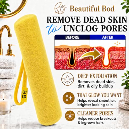 Back Scrubber for Shower - Beautiful Bod Patented 13-Inch Exfoliating Loofah with Built-in Handle, Easily Reaches Entire Back, Full Body Shower Scrubber for Back Washing, Exfoliation & Skin Smoothing - color: Sunshine Yellow