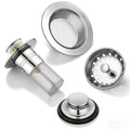 4-Piece Sink Drain Kit: Stainless Steel Strainer Stopper with Handle & Removable Hair Catcher for Kitchen/Bathroom Sinks (1.34"-1.57" Hole), Includes 2 Rubber Gaskets