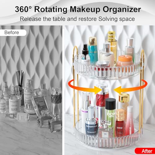 GTI 360°Rotating Makeup Organizer, 2 Tier Bathroom Counter Organizer,Large Capacity Perfume Cosmetics Skincare Vanity Organizers, Dresser Spinning Countertop Organizer and Storage for Women (Clear) - color: Clear