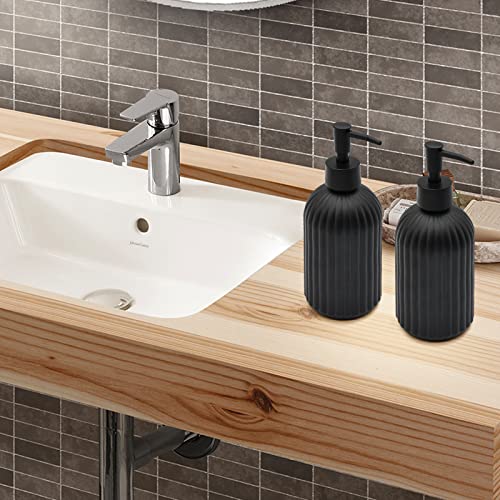 2 Pack Glass Soap Dispenser Bottle with Pump, 14 Oz Refillable Liquid Hand Jar Dispenser for Bathroom, Countertop, Kitchen, Laundry Room (Black) - color: Black