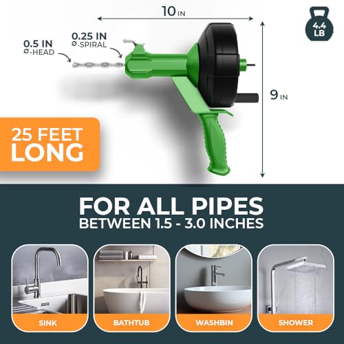 MEISTERFAKTUR drain snake - Auto Feed - Ideal plumbing snake for sink and drain unblocking - Solid drain auger for real DYIs! (25FT - NEW) - color: 25FT - NEW