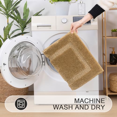 SHACOS Microfiber Bathroom Rugs Set of 3 with Toilet Lid Cover Non Slip | Washable Bath Mat Absorbent Bathroom Carpet 16"x24"+U Shape Toilet Rug 20"x24"+Toilet Lid Cover 19"x21", Mustard - color: Mustard, size: 16"x24"+U-Shape 20"x24"+Lid Cover 19"x21"